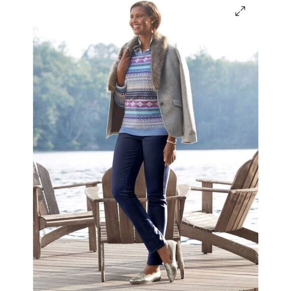 Talbots Cozy Fair Isle Crewneck Sweater size 1X Lambs Wool Preppy Warm Comfort - Picture 4 of 13